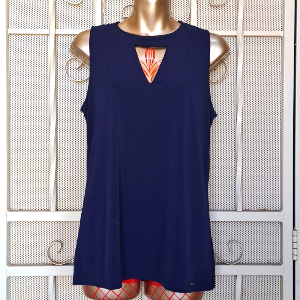 MICHAEL KORS Navy VNeck Choker Tank. Size Med